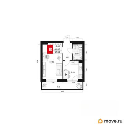 1-комн. квартира, 35.83 м&sup2;