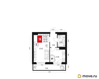 1-комн. квартира, 35.78 м&sup2;
