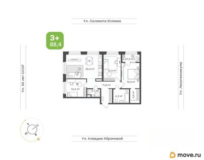 3-комн. квартира, 88.6 м&sup2;