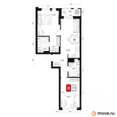 2-комн. квартира, 66.53 м&sup2;