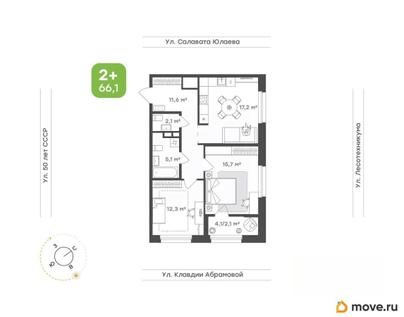 2-комн. квартира, 66.1 м&sup2;