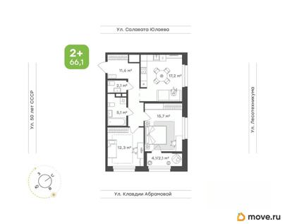 2-комн. квартира, 66.1 м&sup2;