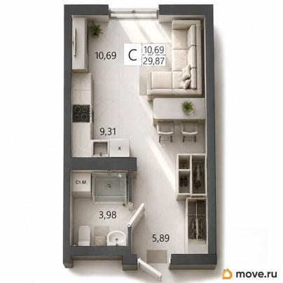 студия, 29.87 м&sup2;