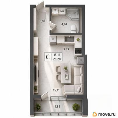 студия, 28.2 м&sup2;