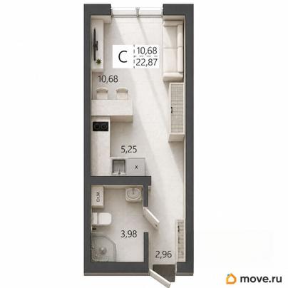 студия, 22.87 м&sup2;