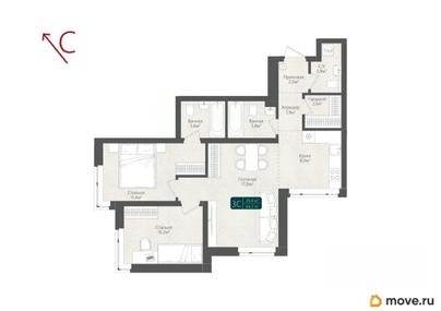 3-комн. квартира, 64.2 м&sup2;