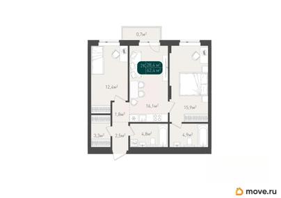 2-комн. квартира, 62.4 м&sup2;