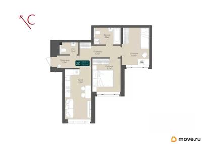 2-комн. квартира, 50.5 м&sup2;