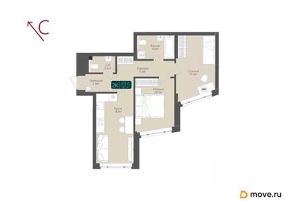 2-комн. квартира, 53.1 м&sup2;
