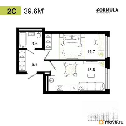 1-комн. квартира, 39.6 м&sup2;