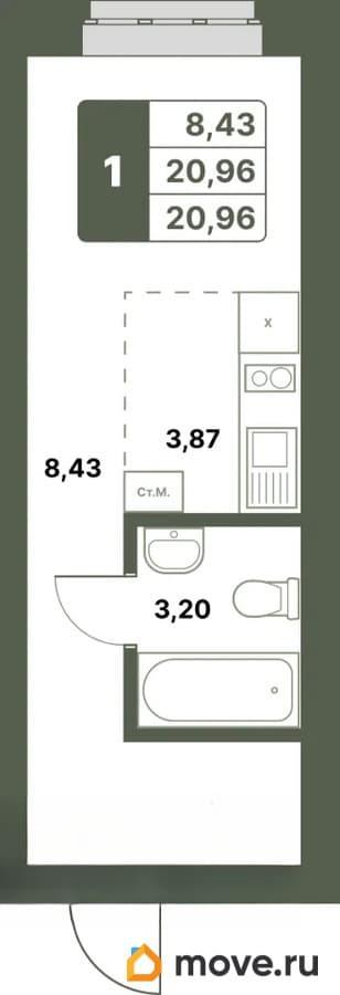 1-комн. квартира, 20.96 м&sup2;