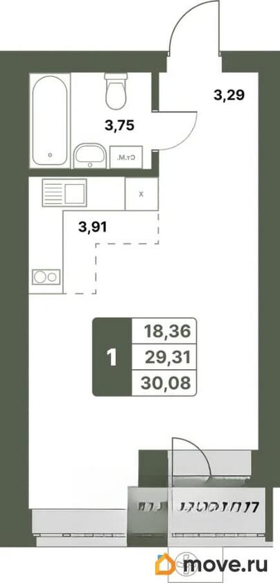 1-комн. квартира, 30.08 м&sup2;