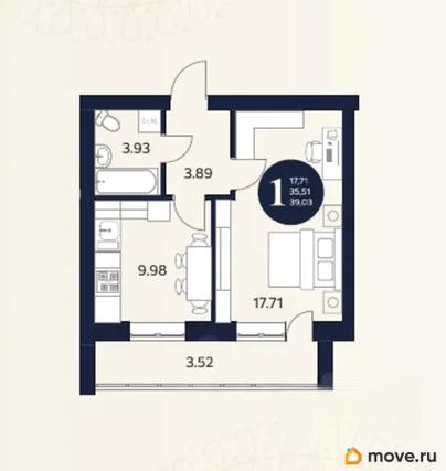 1-комн. квартира, 39.03 м&sup2;