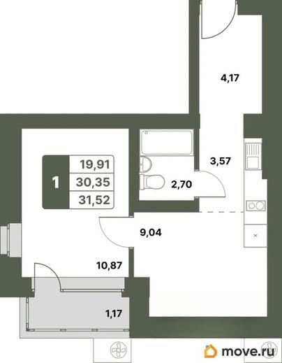 1-комн. квартира, 31.52 м&sup2;