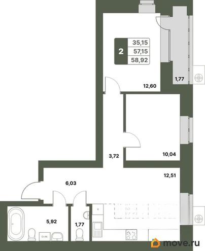 2-комн. квартира, 58.92 м&sup2;