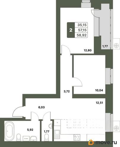 2-комн. квартира, 58.92 м&sup2;