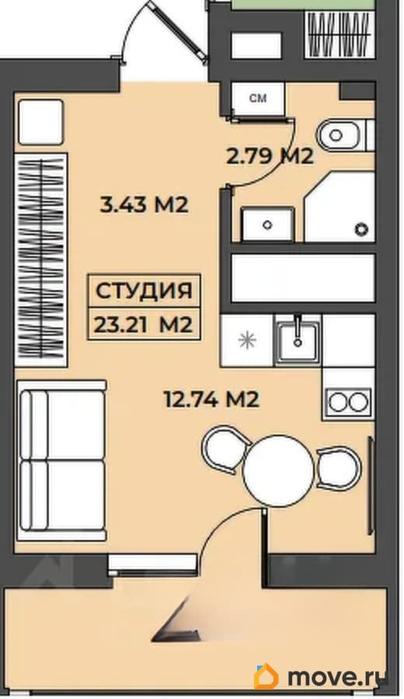 1-комн. апартаменты, 23.21 м&sup2;