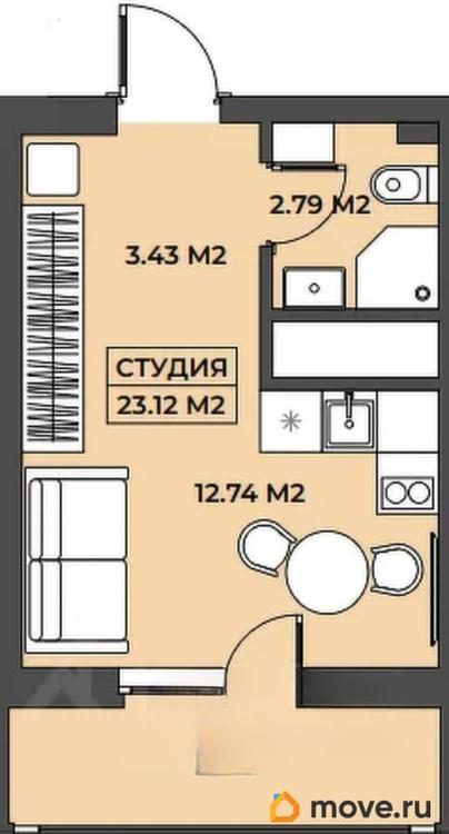 1-комн. апартаменты, 22.99 м&sup2;