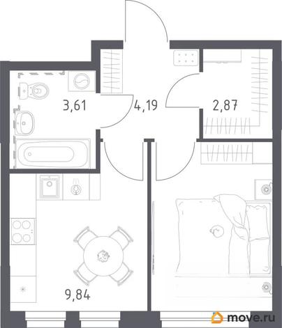 1-комн. квартира, 30.3 м&sup2;