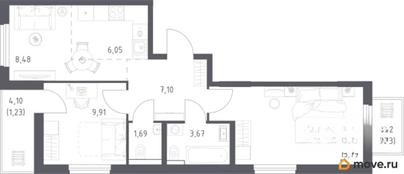 2-комн. квартира, 54.6 м&sup2;