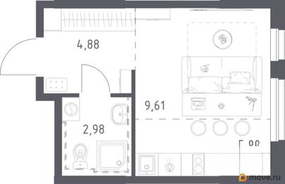 студия, 22.5 м&sup2;