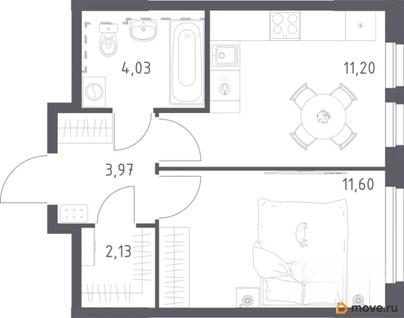 1-комн. квартира, 32.9 м&sup2;