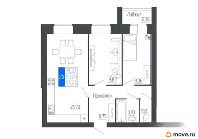 2-комн. квартира, 54.44 м&sup2;
