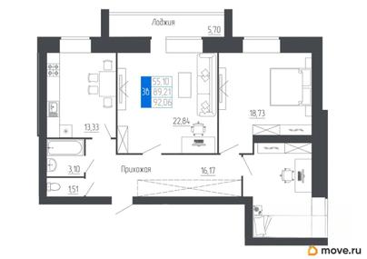 3-комн. квартира, 92.06 м&sup2;