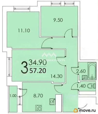 3-комн. квартира, 57.2 м&sup2;