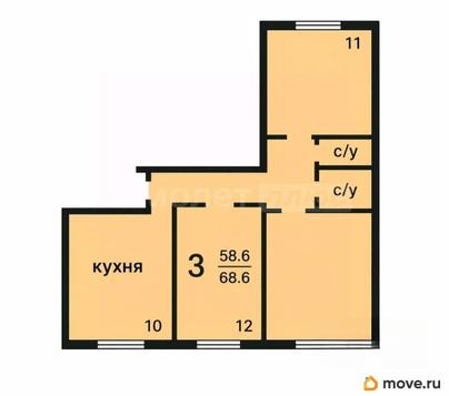 3-комн. квартира, 68.8 м&sup2;