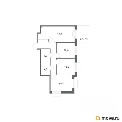 3-комн. квартира, 74.5 м&sup2;
