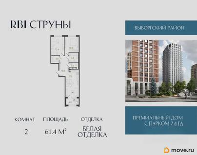 2-комн. квартира, 61.4 м&sup2;