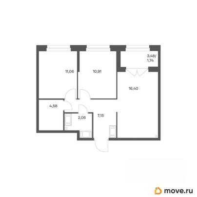 2-комн. квартира, 52.57 м&sup2;
