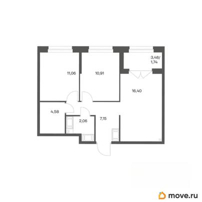 2-комн. квартира, 52.57 м&sup2;