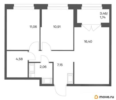2-комн. квартира, 52.57 м&sup2;