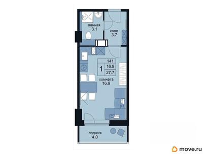 1-комн. апартаменты, 27.7 м&sup2;