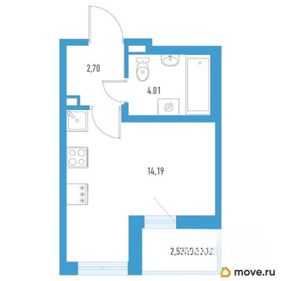 студия, 22.19 м&sup2;