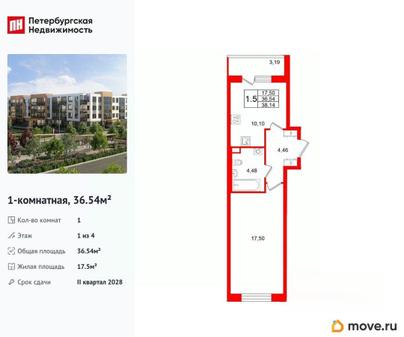 1-комн. квартира, 36.54 м&sup2;