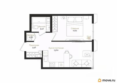 1-комн. квартира, 37.84 м&sup2;