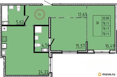 2-комн. квартира, 79.11 м&sup2;