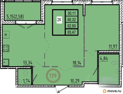 2-комн. квартира, 60.32 м&sup2;