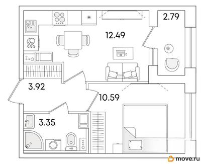 1-комн. квартира, 31.75 м&sup2;