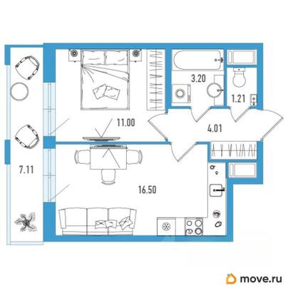1-комн. квартира, 38.05 м&sup2;