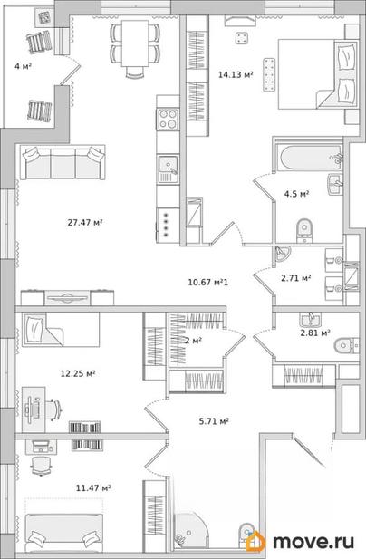 3-комн. квартира, 106.58 м&sup2;