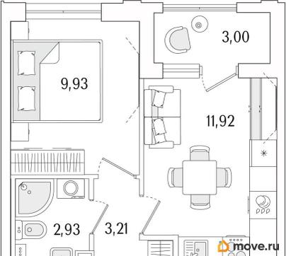 1-комн. квартира, 29.49 м&sup2;
