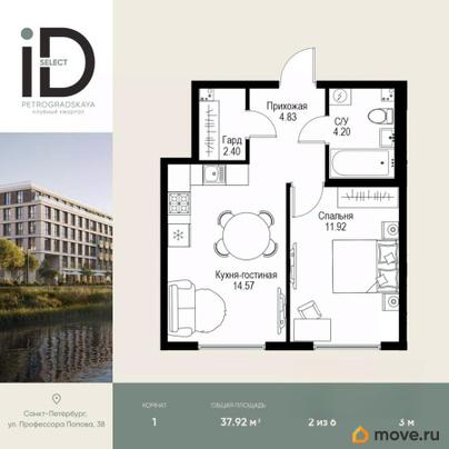 1-комн. квартира, 37.92 м&sup2;