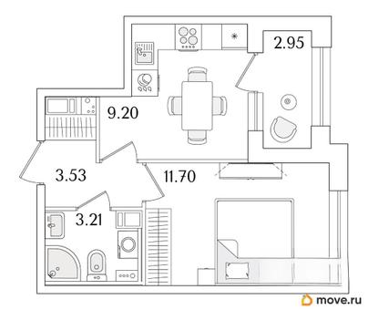 1-комн. квартира, 29.12 м&sup2;