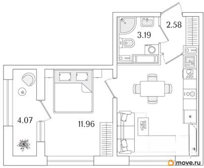 1-комн. квартира, 35.27 м&sup2;