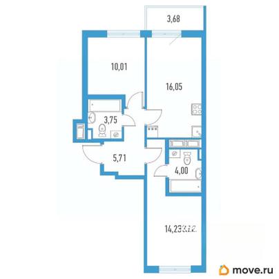 2-комн. квартира, 54.85 м&sup2;