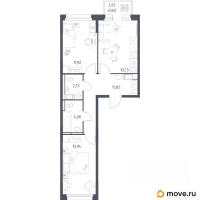2-комн. квартира, 55.93 м&sup2;